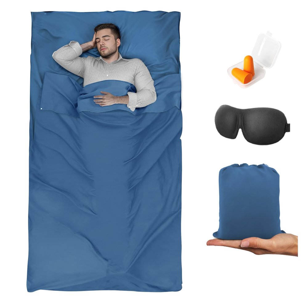 BREENHILL Sleeping Bag Liner,Camping Sheets & Travel Sheet, Hostels & Traveling Adult Sleep Sack for Backpacking, Hotels Lightweight Single & Double Camping Sleeping Bag Liners Blue