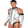 ACSUSS Mens Spaceman Role Play Costume Shiny Patent Leather Sleeveless Bodysuit Zipper Mock Neck Outfits Silver Large view 2