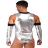 ACSUSS Mens Spaceman Role Play Costume Shiny Patent Leather Sleeveless Bodysuit Zipper Mock Neck Outfits Silver Large view 4