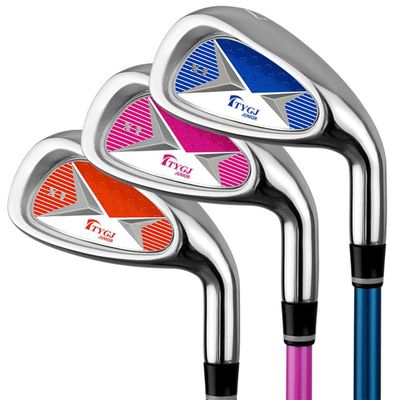 WACTO Kids Golf Iron #7, Durable Zinc Alloy Head, Lightweight Steel/Carbon Shaft, Perfect for Boys & Girls (9-12Y, Blue with Carbon Shaft)