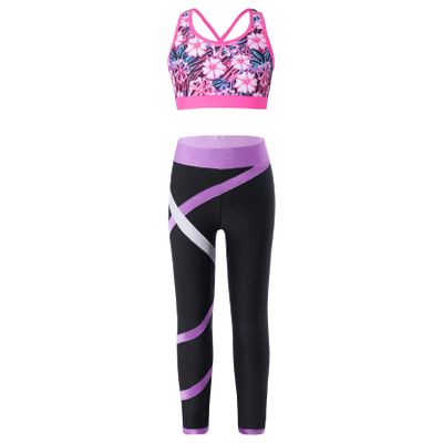 Huimingda Kids Girls Bra Crop Top Athletic Leggings Two Pieces Set Dance Sports Outfits Yoga Fitness Workout Tracksuit Gardenia Rose 14 Years