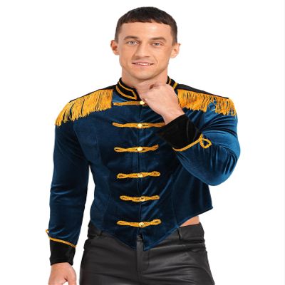 Alvivi Men's Long Sleeves Ringmaster Jackets Halloween Circus Costumes Luxury Velvet Blazer Coat Dark Blue Large
