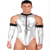YiZYiF Adult Astronaut Costume Jumpsuit Space Suit for Men Zipper Bodysuit Leotard with Oversleeve Silver X-Large view 1