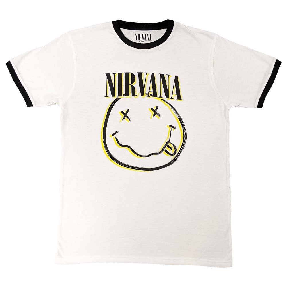 Men's Nirvana Double Happy Face T-Shirt Large White
