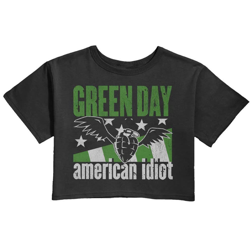 Green Day Crop Top T Shirt American Idiot Wings Band Logo Official Womens Size S
