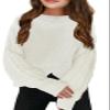 INFULEIMU Girls Sweaters Crewneck Long Sleeve Kids Sweater Fall Winter Chunky Knit Pullover Jumper 5-14 White view 1