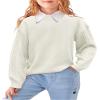 INFULEIMU Girls Sweaters Crewneck Long Sleeve Kids Sweater Fall Winter Chunky Knit Pullover Jumper 5-14 White view 2
