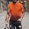 Hawaiian Shirts for Men 2023 Classic Fit Crew Neck Sleeveless Gradient Color Tank Tops Summer Causal Muscle Shirt Beach Shirts for Men 3xlt Orange M view 2