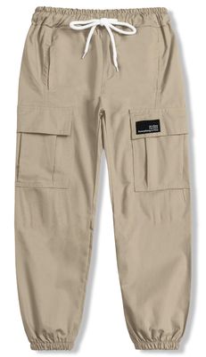 Cromoncent Girl's Women's Cargo Pants Elastic Waist Lightweight Outdoor Jogger Pants Khaki 2XL