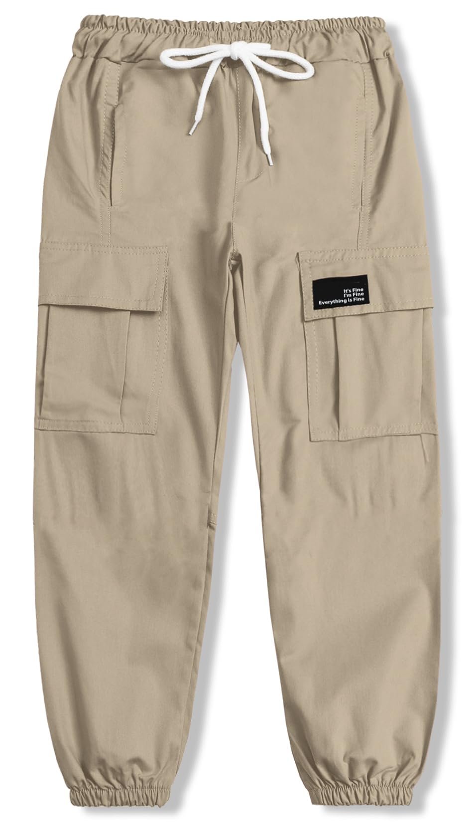 Cromoncent Girl's Women's Cargo Pants Elastic Waist Lightweight Outdoor Jogger Pants Khaki 2XL