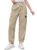 Cromoncent Girl's Women's Cargo Pants Elastic Waist Lightweight Outdoor Jogger Pants Khaki 2XL view 3