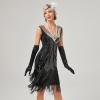 1920s Dress for Women Gatsby Roaring 20s Costumes for Women V-Neck Sleeveless Glitter Tassel Fringe Sequin Dress Great Gatsby Costumes for Women Halloween Costumes Disfraz para Mujer Black B M view 2