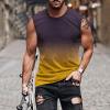 Hawaiian Shirts for Men 2023 Classic Fit Crew Neck Sleeveless Gradient Color Tank Tops Summer Causal Muscle Shirt Mens Hawaiian Shirts Yellow M view 2