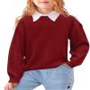 INFULEIMU Girls Sweaters Crewneck Long Sleeve Kids Sweater Fall Winter Chunky Knit Pullover Jumper 5-14 Red view 2