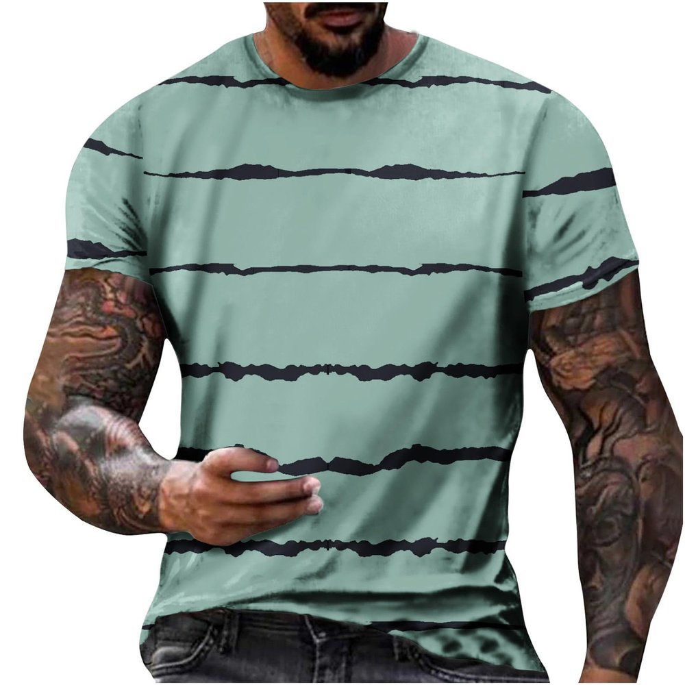 T Shirt for Men 2023 Regular-Fit Short Sleeve Crewneck Striped Summer Top Big and Tall Muscle Fitness Sport Shirt Mens Graphic t-Shirts 3xlt Green 5X