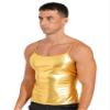 CHICTRY Mens Shiny Leather Spaghetti Straps Sleeveless Vest Top Metallic Hip Hop Dance Costume Gold X-Large view 3