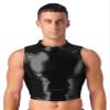 winying Mens Shiny Metallic Sleeveless Crop Top Mock Neck Slim Fit Muscle Tank Top Vest Black X-Large view 1