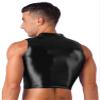 winying Mens Shiny Metallic Sleeveless Crop Top Mock Neck Slim Fit Muscle Tank Top Vest Black X-Large view 2