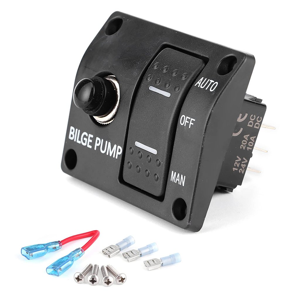 Bilge Pump Switch Panel, 3 Way Bilge Pump Switch Panel, 12V Or 24V DC Bilge Pump, Built in Fuse Holder, LED Indicator, Long Durability and Reliable Use for Car Boats