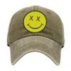 ALLNTRENDS Smile Face Hat Pigment Washed Cotton Baseball Cap (Olive) view 1