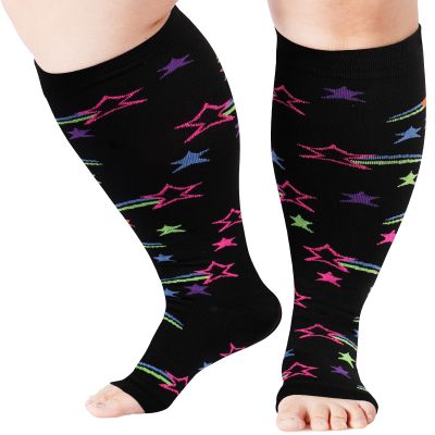 Abodhu Plus Size Compression Socks Open Toe Compression for Women& Men 15-25mmHg Wide Calf Knee High Toeless Compression Sock