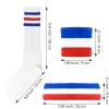 10 Pieces Striped Sweatbands and Socks Set Red White and Blue Sweatbands Set Headbands Wrist Sweat Bands for Men and Women Sports 80s 90s Fitness (Blue, Red and White) view 2