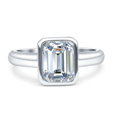 OMRANII Cubic Zirconia Size-5 8mmX6mm Elongated Emerald Cut Beautiful Bezel Set Classic Engagement Anniversary Statement Ring CZ 925 Sterling Silver