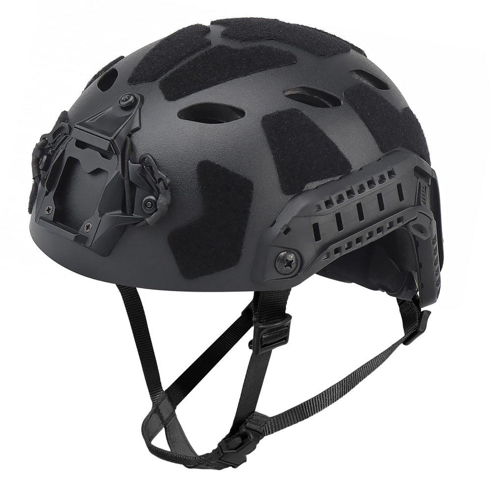 AOUTACC Lightweight Tactical Fast Helmet, Integrated Airsoft Helmet with NVG Mount Base, Side Rails,Pre-Slotted Headset Strap and Helmet Accessories for Outdoor Sports-Black