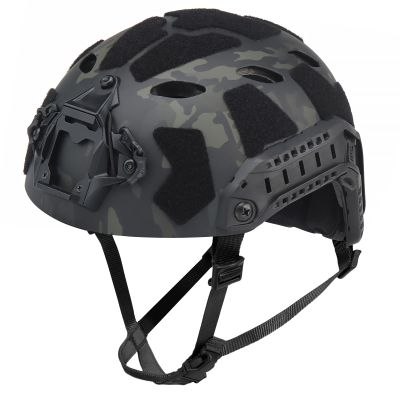 AOUTACC Lightweight Tactical Fast Helmet, Integrated Helmet with NVG Mount Base, Side Rails,Pre-Slotted Headset Strap and Helmet Accessories for Outdoor Sports -Camouflage Black