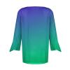 3/4 Sleeve T Shirt Tops for Women Summer Notch V Neck Casual Henley Work Tops Blouses Gradient Bell Sleeve Tunic Tees Green view 3