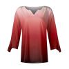 3/4 Sleeve T Shirt Tops for Women Summer Notch V Neck Casual Henley Work Tops Blouses Gradient Bell Sleeve Tunic Tees Red view 2