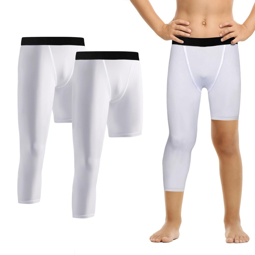 Valcatch Boys One Leg Compression Tights Leggings for Basketball Youth 3/4 Compression Pants Kids Sport Base Layer Underwear