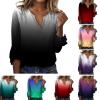 3/4 Sleeve T Shirt Tops for Women Summer Notch V Neck Casual Henley Work Tops Blouses Gradient Bell Sleeve Tunic Tees Black view 1