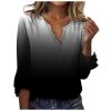 3/4 Sleeve T Shirt Tops for Women Summer Notch V Neck Casual Henley Work Tops Blouses Gradient Bell Sleeve Tunic Tees Black view 2