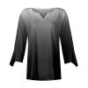 3/4 Sleeve T Shirt Tops for Women Summer Notch V Neck Casual Henley Work Tops Blouses Gradient Bell Sleeve Tunic Tees Black view 3