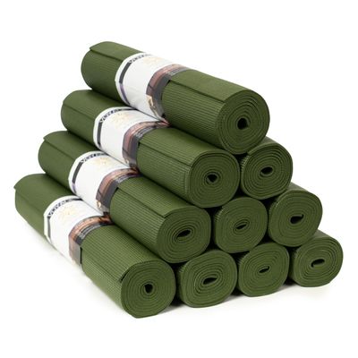 Sunshine Yoga Voyage Yoga Mat, 10 Pack, 72" x 24" Professional Studio and Gym Bulk Yoga Mats, 5mm Thick, Durable, Anti-Tear, Non Slip Fitness and Exercise Mats, Olive Green