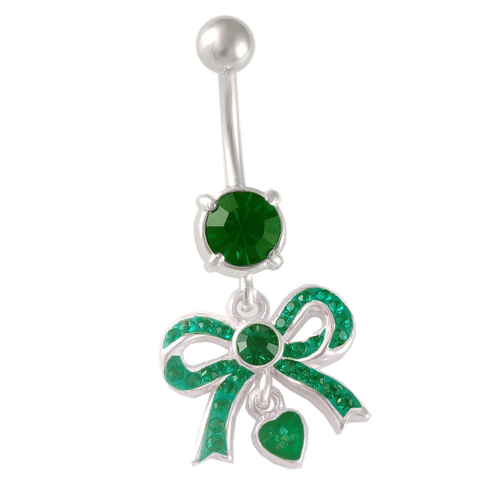 1PC Surgical Steel 14g 3/8 10mm dangle belly button piercing Piercing Jewelry navel Earring 8mm 5mm Emerald Crystal M15730