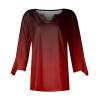3/4 Sleeve T Shirt Tops for Women Summer Notch V Neck Casual Henley Work Tops Blouses Gradient Bell Sleeve Tunic Tees Watermelon Red view 2