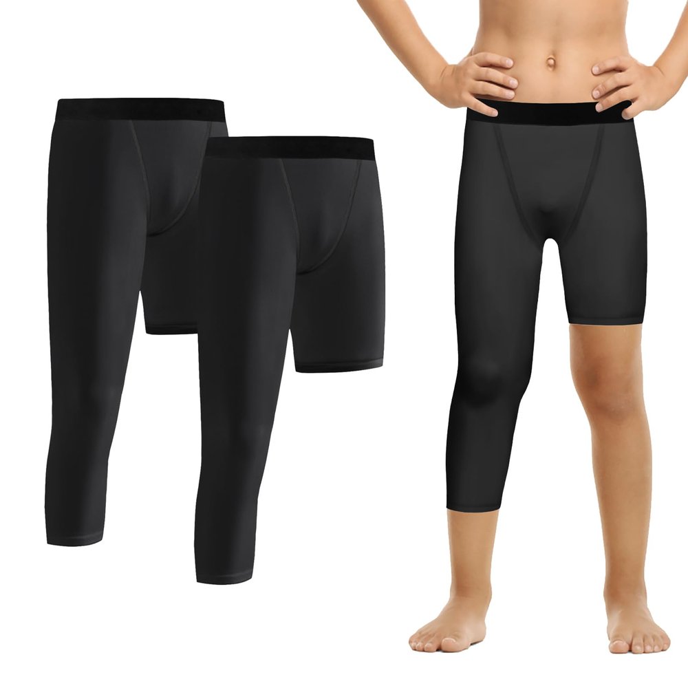 Valcatch Boys One Leg Compression Tights Leggings for Basketball Youth 3/4 Compression Pants Kids Sport Base Layer Underwear