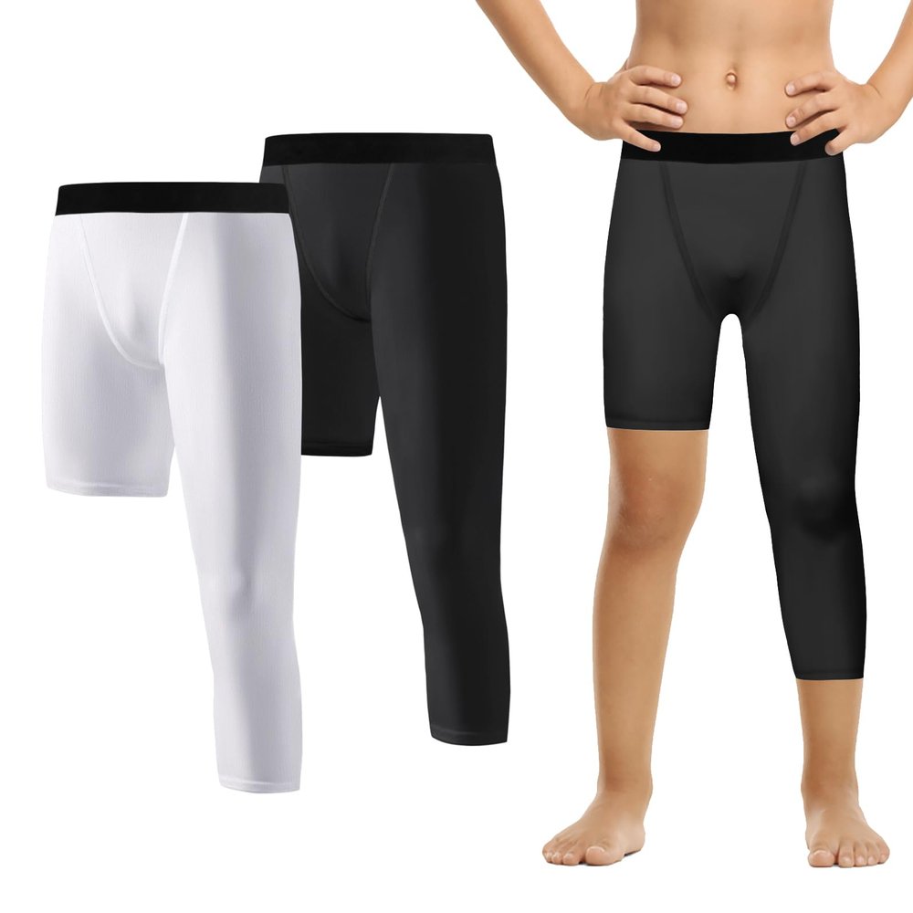 Valcatch Boys One Leg Compression Tights Leggings for Basketball Youth 3/4 Compression Pants Kids Sport Base Layer Underwear