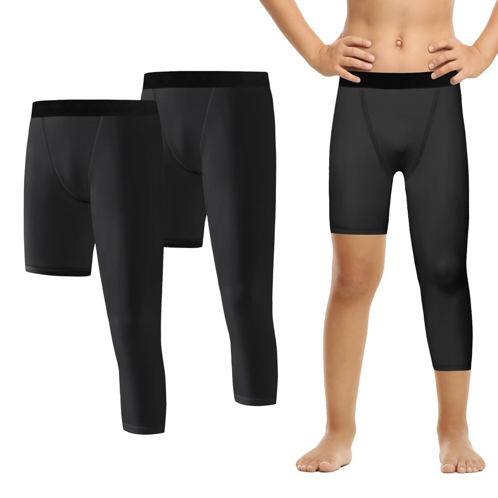 Valcatch Boys One Leg Compression Tights Leggings for Basketball Youth 3/4 Compression Pants Kids Sport Base Layer Underwear