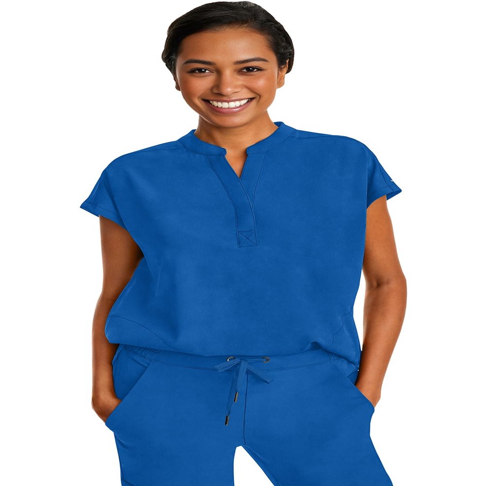 Healing Hands Women's Scrub Top Relaxed Fit Journey Top - 2 Pockets with Knit Details, Dolman Sleeve and Rounded Hem - 2152, XS, Royal