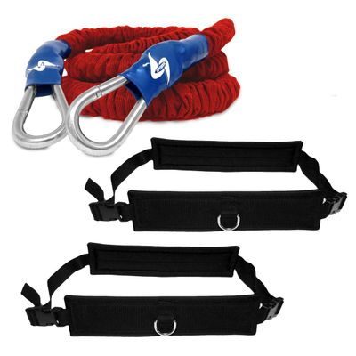SPEEDSTER Dual Man Overspeed Trainer- Train 2 Athletes at one time for Both Speed and Overspeed- Includes Rocket Bungee Cord and Padded Belts