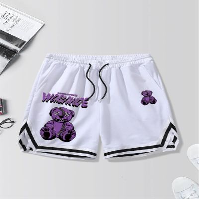 Men's Shorts Guys Bear & Letter Graphic Striped Trim Drawstring Shorts Shorts for menMIELEU (Color : White, Size : Small)