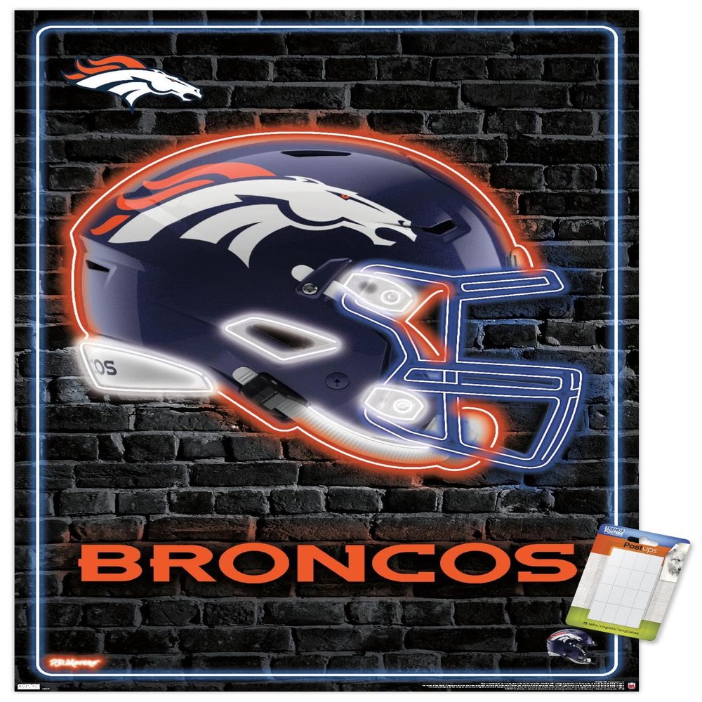 Trends International NFL Denver Broncos - Neon Helmet 23 Wall Poster, 22.37" x 34.00", Poster & Mount Bundle
