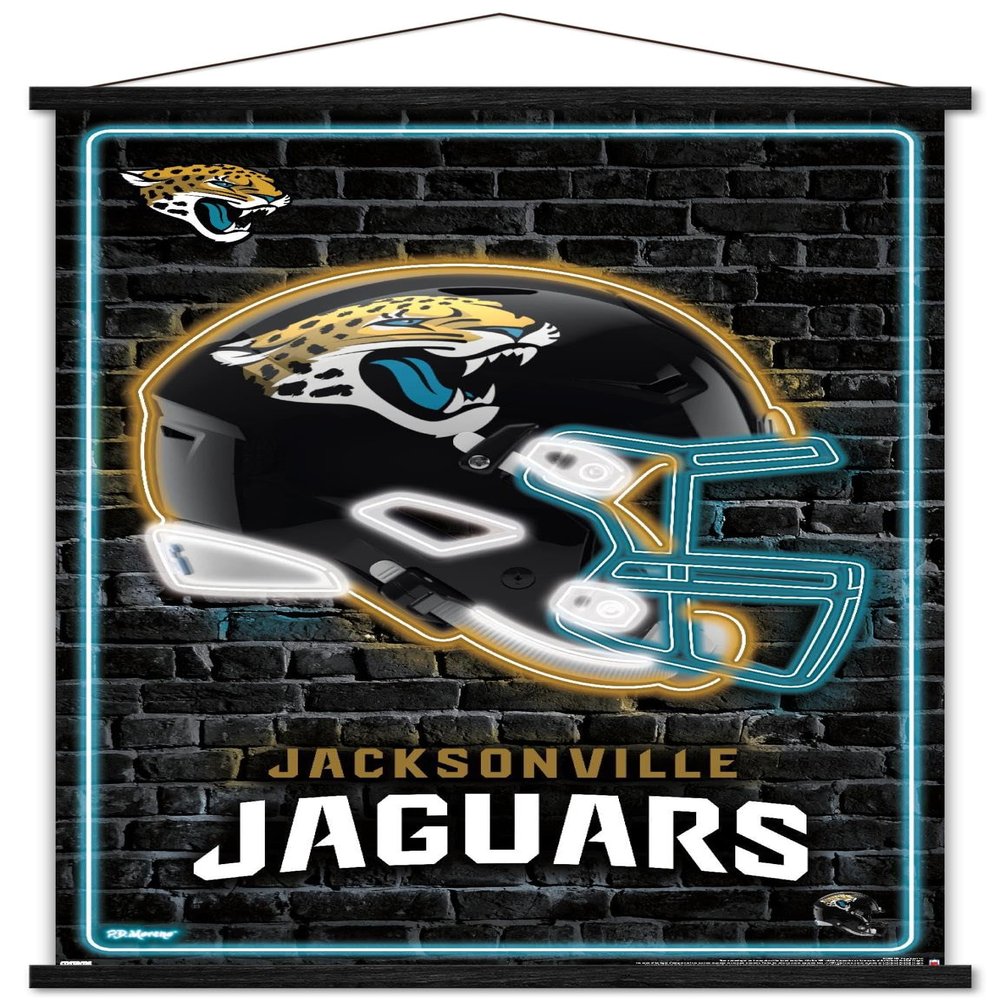 Trends International NFL Jacksonville Jaguars - Neon Helmet 23 Wall Poster, 22.37" x 34.00", Print and Black Hanger Bundle