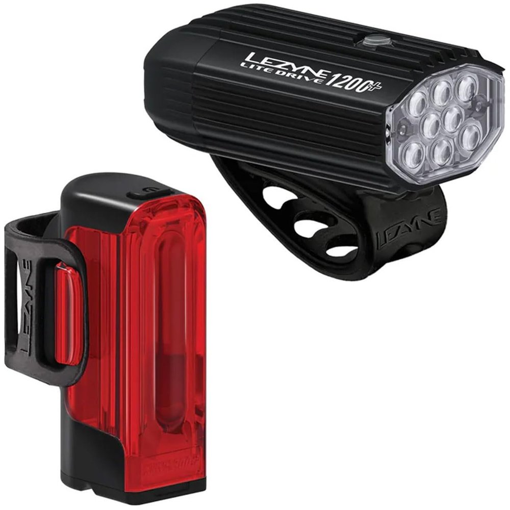 Lezyne Lite Drive 1200 Plus + Strip Drive Pro 400 Plus Light Pair Satin Black/Black, One Size