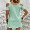 2023 New Solid Color Off Shoulder V Neck Dress Short Sleeve Hollow Out Lace Mini Dresses Elegant Women Clothing Summer Dress (as1, Alpha, x_l, Regular, Regular, D-Green) view 3