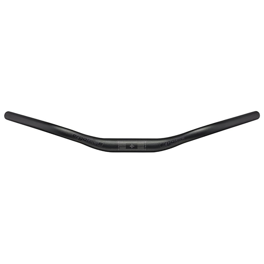 Ergotec Stuttgarter Handlebar, 31.8mm Aluminum Handlebar with 46mm Rise and 52 Back Sweep, 610mm Width, 180mm Grip Length, Safety Level 5, Black Sandblasted