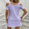 2023 New Solid Color Off Shoulder V Neck Dress Short Sleeve Hollow Out Lace Mini Dresses Elegant Women Clothing Summer Dress (as1, Alpha, xx_l, Regular, Regular, F-Purple) view 3